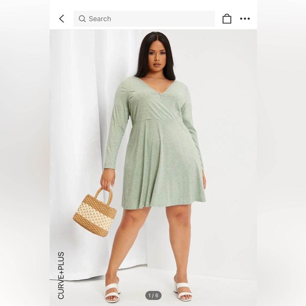 Shein green v neck flare dress size 1XL